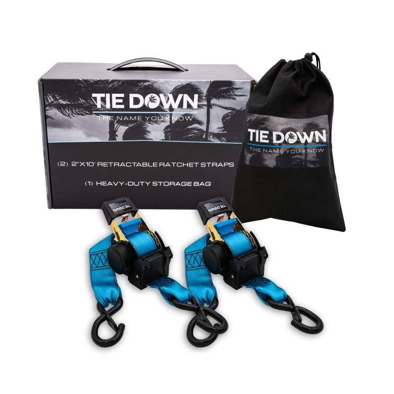 Tie Down 5,1 cm x 3 m blauer strapazierfähiger einziehbarer Ratschengurt, 2er-Pack-Set – 1360 kg Bruchlastgrenze von Tie Down