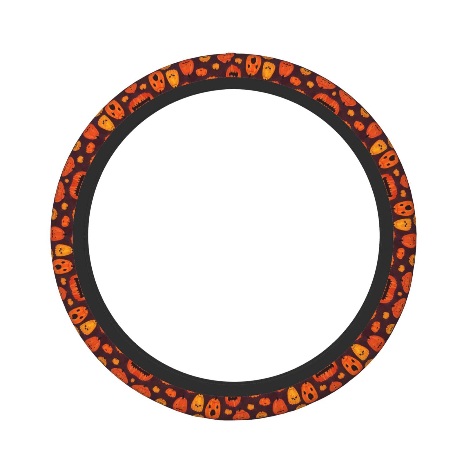 Elastischer Lenkradbezug mit Halloween-Kürbis-Druck, für Damen und Herren, Auto, universal, 38,1 cm, warm im Winter und kühl im Sommer von TietYaer