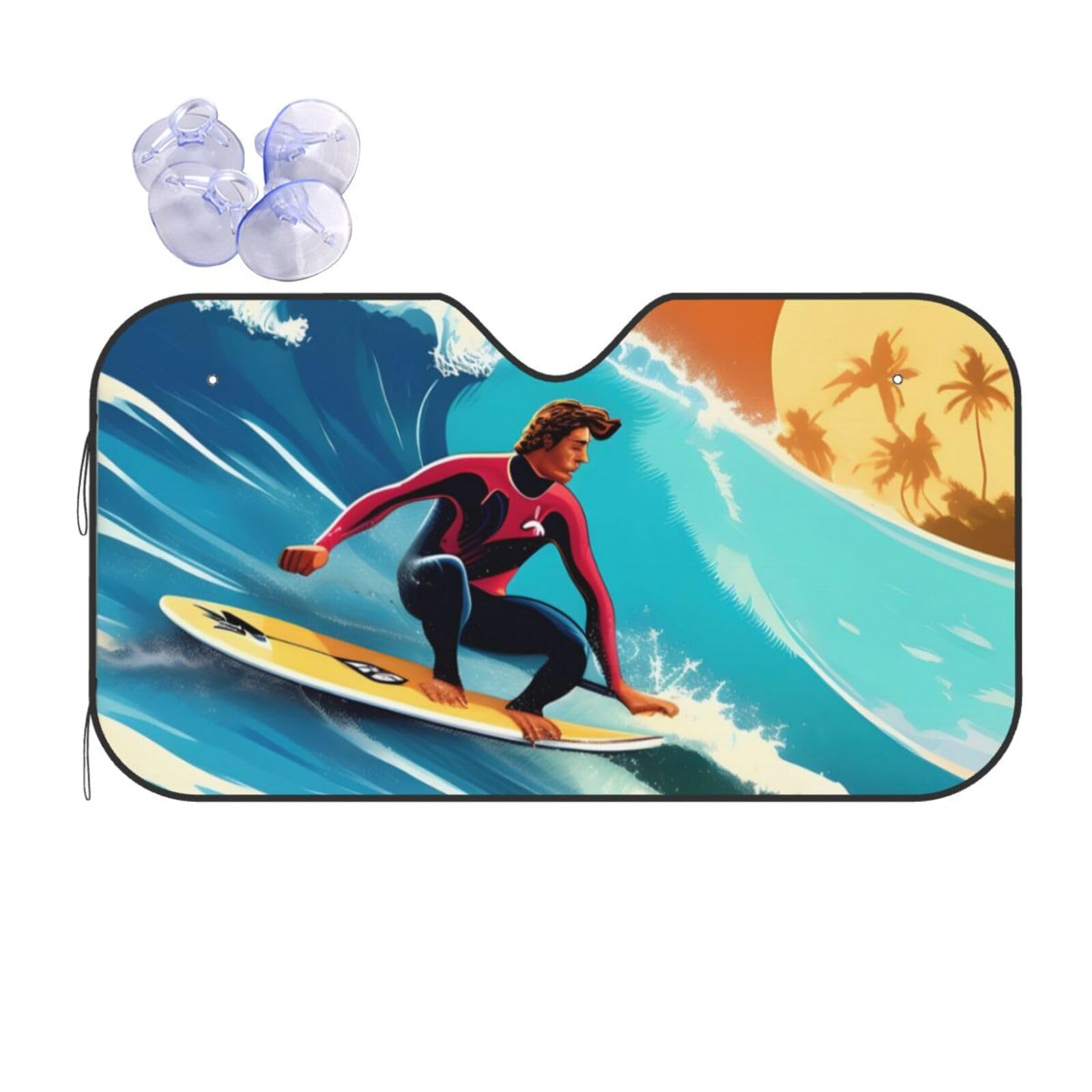 Hawaiianischer Surfer auf gewelltem Druck, Auto-Sonnenschutz, Auto-Sonnenschutz, 130 x 69 cm, 139 x 75 cm, faltbar von TietYaer