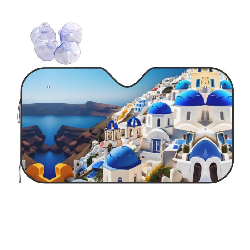 Santorini griechische Insel Meerblick Druck Auto Sonnenschutz Auto Windschutzscheibe Sonnenschutz Abdeckung 130 x 69 cm 139 x 75 cm faltbar von TietYaer