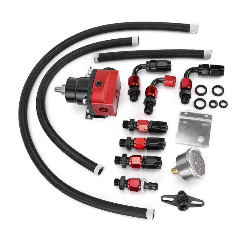 Kraftstoffdruckregler -Kit mit 100 Psi Kaliber, Einstellbarer Kraftstoffregler für Turbomotoren, Zuverlässige -mechanische Option (Schwarz Rot) von Tihebeyan