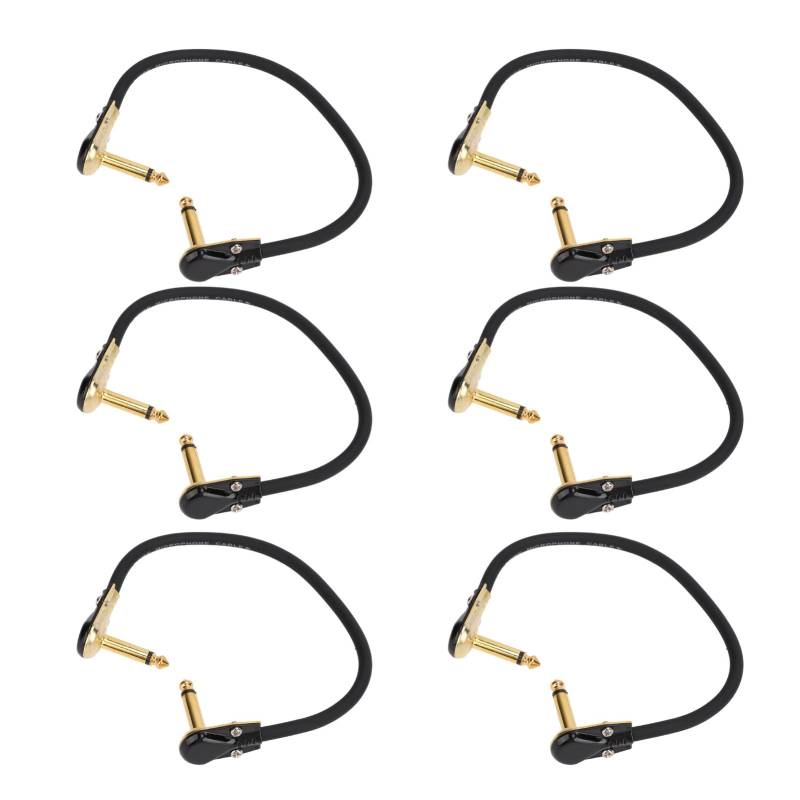 Tihebeyan Effektkabel, 6-teiliges E-Gitarren-Effektkabel, 6,35 Mm, Rechtwinkliges Gitarrenpedalkabel, Patchkabel, 30 cm (Flachkopf-Gold) von Tihebeyan