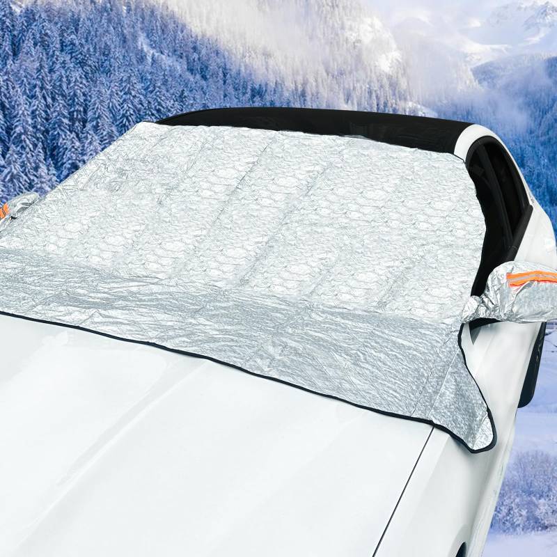 Frontscheibenabdeckung Winter Magnet, Dick Windschutzscheibenabdeckung mit Spiegelschuz,Scheibenabdeckung Auto Winter, Eisschutz Auto Frontscheibe Schneeabdeckung für SUV gegen Frost Sonne, 161x143cm von Tikplus