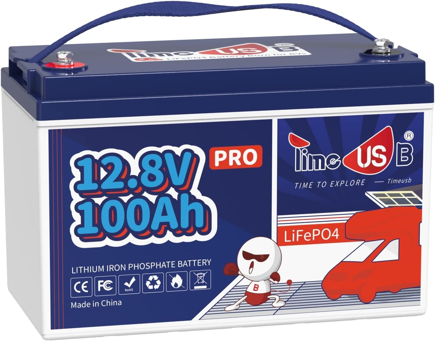 Timeusb 12V 100Ah Pro LiFePO4 Batterie mit 100A BMS,1280Wh Lithium Batterie,Max. 15000 Zyklen,12V Lithium Akku für Wohnmobil Solaranlage Boot Haushalt Off-Grid von Timeusb