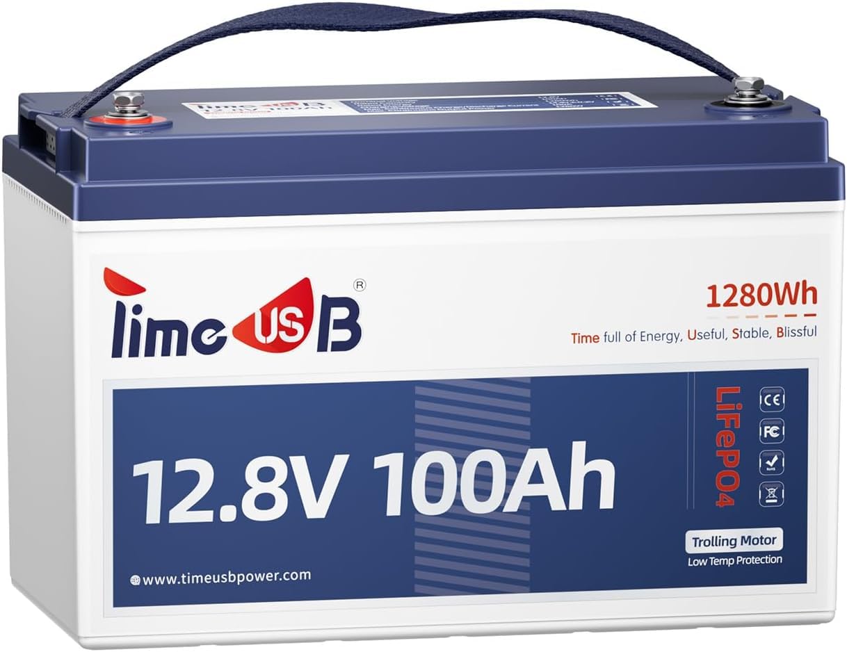 Timeusb 12V 100Ah Trolling-Motoren Lithium Batterie mit Tieftemperaturschutz,LiFePO4 Batterie 100A BMS 1280Wh Energie,15000 Zyklen für Trolling-Motoren Yacht Marine Boot Wohnmobile Hausenergie von Timeusb