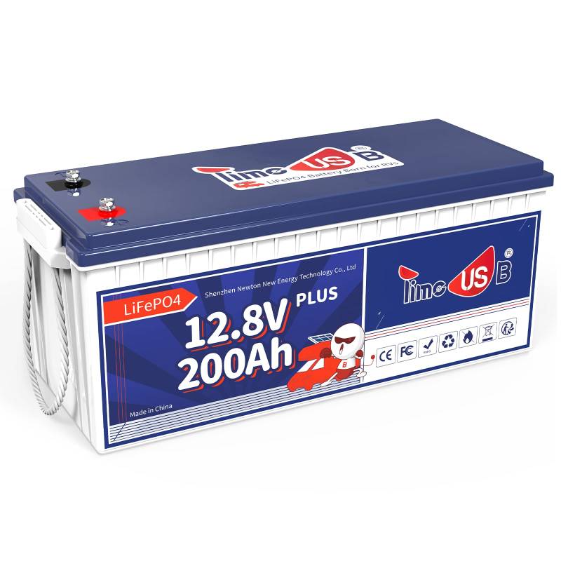 Timeusb 12V 200Ah PLUS LiFePO4 Batterie, integriertes 200A BMS, Tiefzyklus-Batterie mit max. 2560W Ausgangsleistung, perfekt für Ihr Wohnmobil, Solaranlage, Off-Grid, Wohnwagen usw. von Timeusb