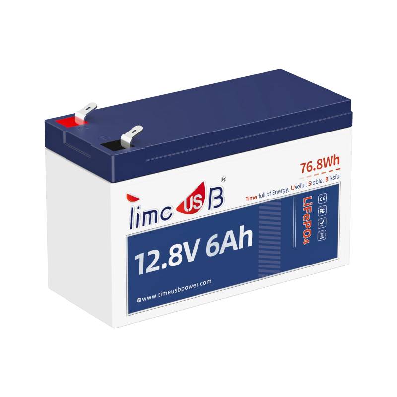 Timeusb 12V 6Ah LiFePO4 Batterie,Wiederaufladbare Lithium Batterie mit BMS und 4000+Tiefe Zyklen,LiFePO4 Akku für UPS,Fischfinder,Camping,Beleuchtung,Solarsystem von Timeusb