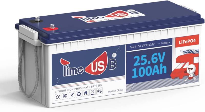 Timeusb 24V 100Ah LiFePO4 Batterie, integriertes 100A BMS, 2560Wh Lithium Batterie, 10 Jahre Lebensdauer mit Klasse A LiFePO4 Zellen, perfekt für Wohnmobil, Camper, Energiespeicher, Van, Off-Grid usw. von Timeusb