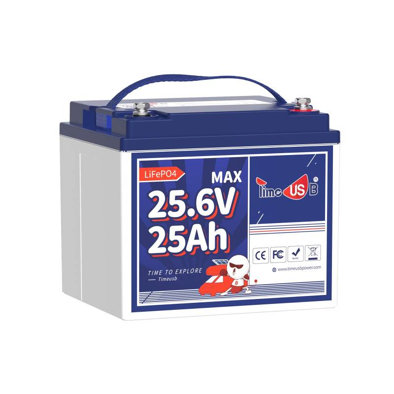 Timeusb Lithium Batterie 24V 25Ah LiFePO4 Akku 1280W Dauerlastleistung, 50A BMS Schutz,2C Hohe Entladerate,640Wh Energie für Elektro-Rasenmäher Mobilitäts-Roller Elektro-Rollstuhl Landwirtschaftliche von Timeusb