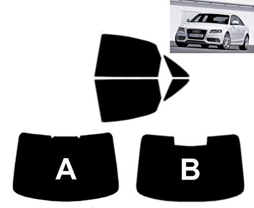 Passgenaue Tönungsfolie für-Audi A4 4-Türen Limousine 2007-2014 Heck/Seitenscheiben (05% Tiefschwarz, A) von Tintcom.com