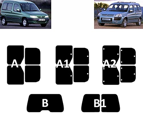 Passgenaue Tönungsfolie für-Citroen Berlingo 5-Türen 1997-2009 Mit 2-Schiebetür - Heck/Seitenscheiben (35% Mittelschwarz, A-B) von Tintcom.com