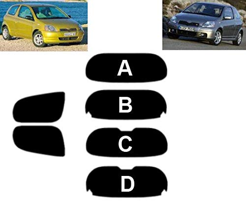 Passgenaue Tönungsfolie für Yaris 3-Türen 1999-2005 Heck/Seitenscheiben (05% Tiefschwarz, D) von Tintcom.com