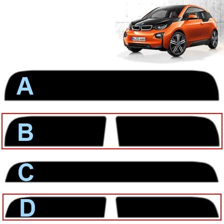 Sonnenblendstreifen für I3 5-Türen 2014-2022 Passgenaue Tönungsfolie (05% Tiefschwarz, B) von Tintcom.com