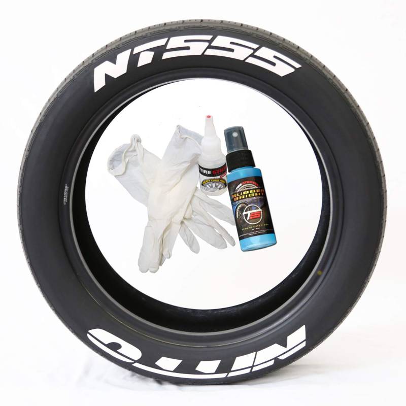 Tire Stickers Nitto NT555 – Permanentkleber-Set für weiße Reifen, mit Kleber und 57 g Ausbesserungsreiniger, 4 Stück von Tire Stickers