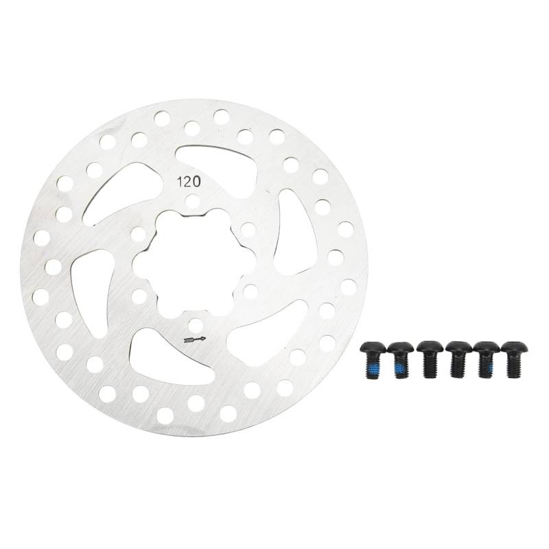 E-Scooter Bremsscheibe 120mm 6 Löcher Silber Edelstahl Elektroroller Bremsbeläge mit 6 Schrauben, Universell Rotorbremsbeläge Ersatz Zubehör für E Roller Scooter von Tissting