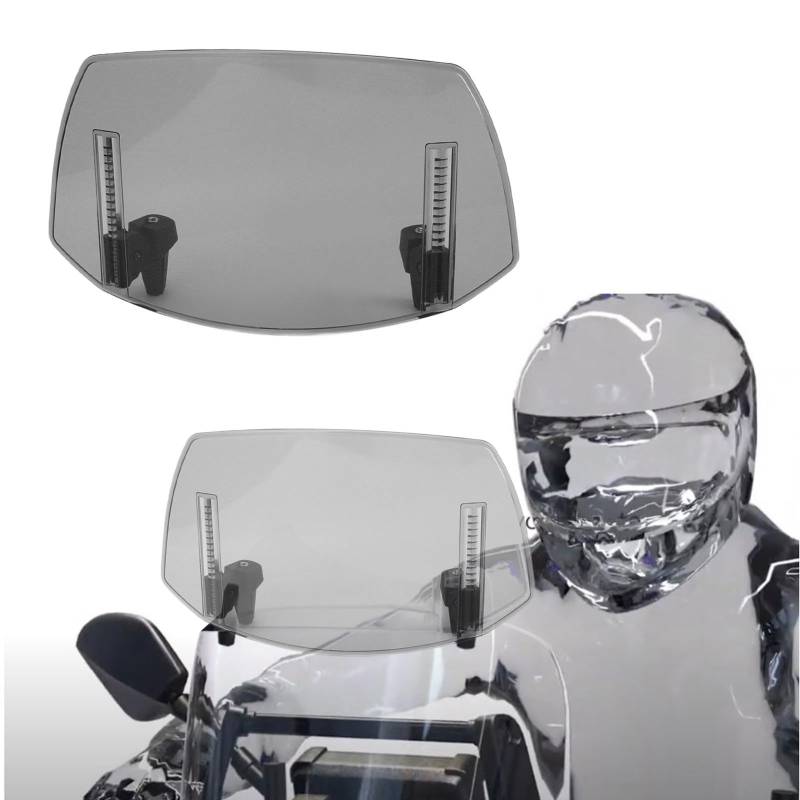 Motorrad Windabweiser Aufsatz, Verstellbare Clip-on Windschild Spoiler 29 x 22 cm ABS Motorrad Windschutzscheibe Erweiterung für MT07 MT09 MT10 R1 R3 FZ6 TMAX530 TMAX 500 (Grau) von Tissting