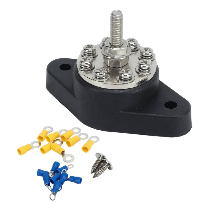 Stromverteiler Block, 1/4 Zoll M6 8 Klemmen 12V 48V Universal Verteilerbolzen Abzweigpfosten mit M5 Schrauben Stromverteiler Klemmenblock für Auto Marine Auto Anhänger RV Boot LKW von Tissting