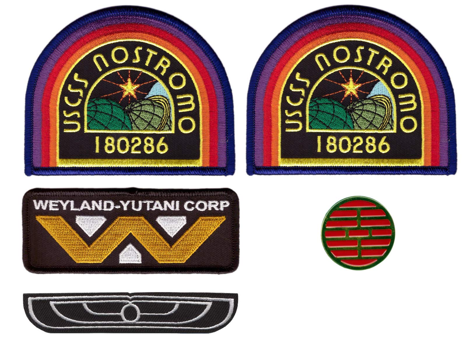 Titan One Europe - Set 4 Aufnäher Aufbügler Patches + 1 Pin Abzeichen Nostromo Weyland Yutani Spaceship Crew Uniform Alien Cosplay von Titan One Europe