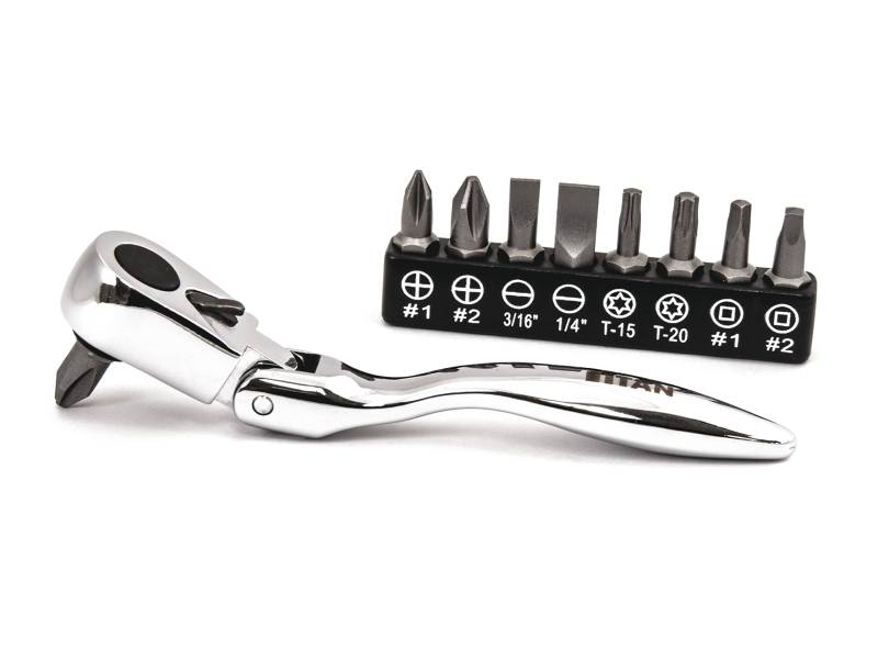 Titan 11212 Flex-Kopf gekröpfter Mikro-Ratschen-Bit-Treiber und Bit-Set, 10,4 cm von Titan