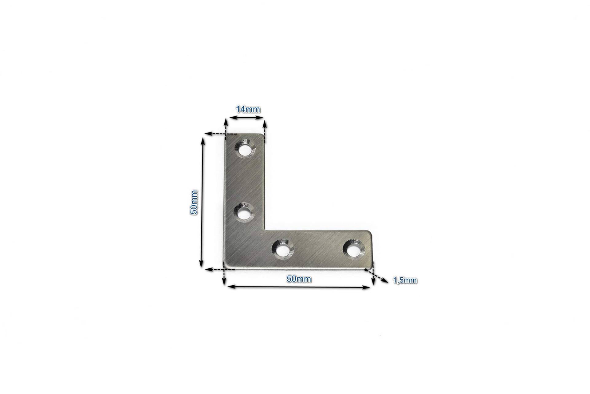 Edelstahl L-Verbinder 50x50x14mm (VE 10 Stück) Flachverbinder Lochplatte Platte Beschlag Möbelbefestigung von Tivendis