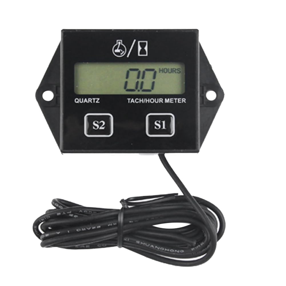 Tixqeaif Motorrad Gartentraktor Autoschlaginstrument - Langlebiges Schwarzes Induktions-Drehzahlmesser-Messgerät mit Motordigitalanzeige, Tachometerstundenzähler und Tachometer von Tixqeaif