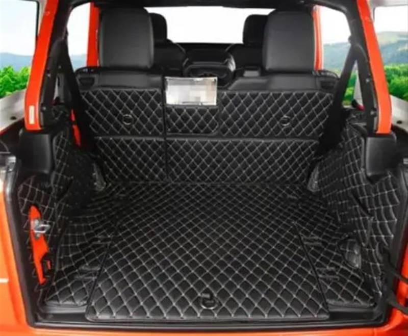 Kofferraumwanne Für Jeep Für Wrangler Für JL 4 Tür 2022-2018 Spezielle Auto Stamm Matten Langlebige Cargo Liner Boot Teppiche Für Wrangler 2021 Antirutschmatte Kofferraum(Black beige) von TjOta