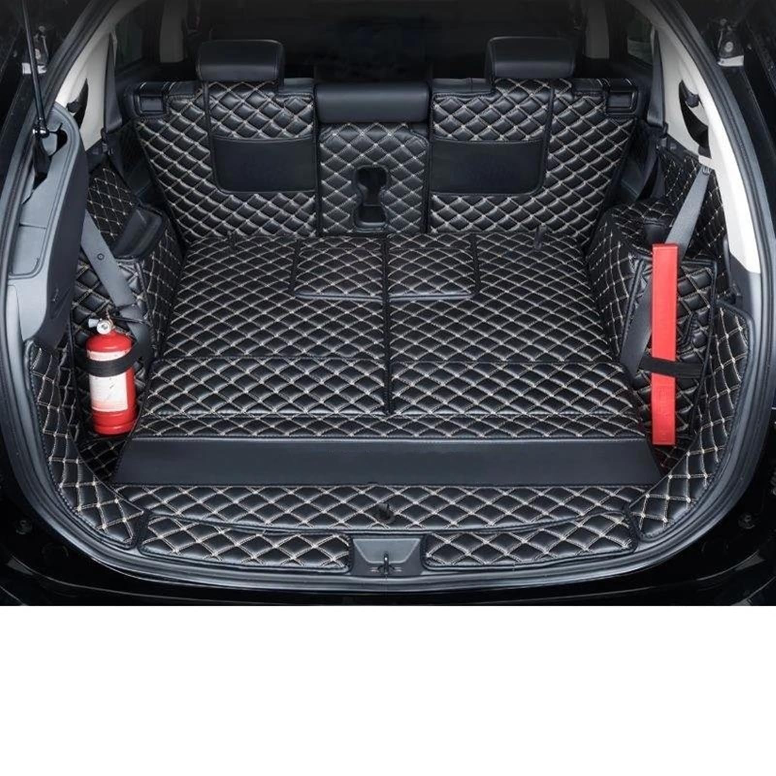 Kofferraumwanne Für Outlander 2021 7seat Jahr Kofferraum Matte Volle Paket Cargo-Liner wasserdichte Boden Matte Heckklappe Matte Innen Antirutschmatte Kofferraum(Full Set Black Beige) von TjOta