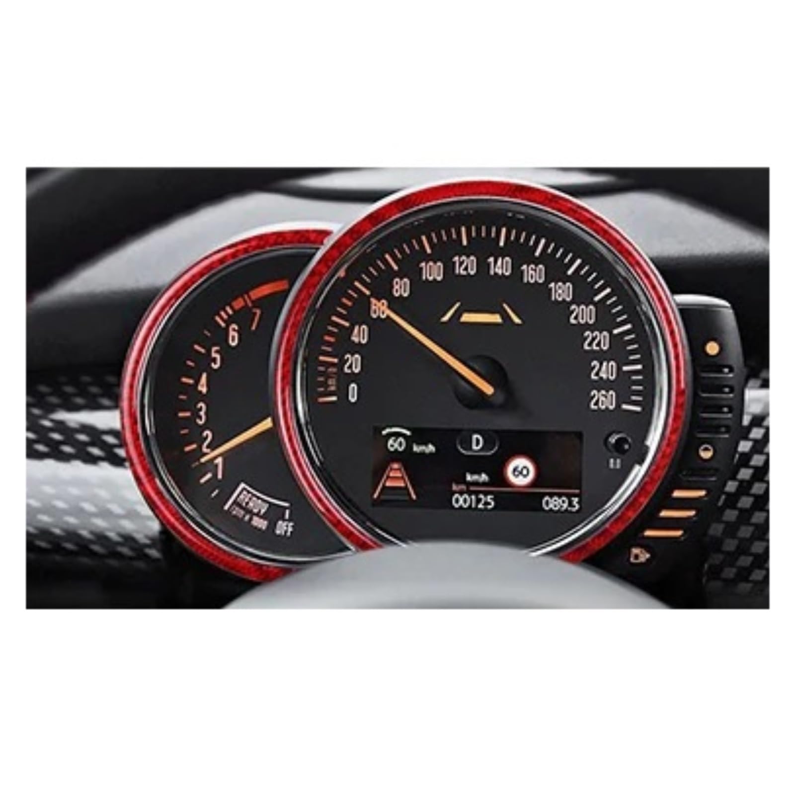 Mittelkonsole Dekor Für Mini Für ONE Für Cooper S JCW F54 F55 F56 F57 F60 Auto Taste Dashboard Felge Dekorative Aufkleber Auto Innen Modifikation Zubehör Mittelkonsole Styling(Tachometer-red) von TjOta