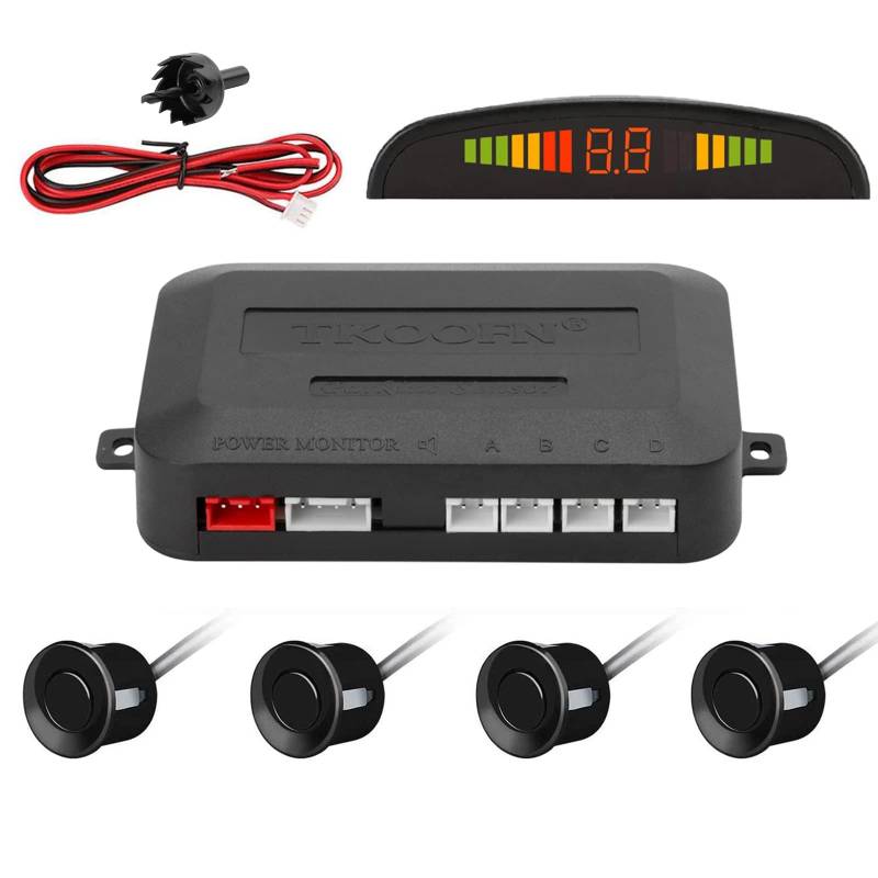 Tkoofn KFZ Summer Einparkhilfe Rückfahrhilfe 4 hinten Sensoren Hinter mit LED Farb Display Auto Parken Sensor System Pieper Radar Kit Hinter - Schwarz von TKOOFN