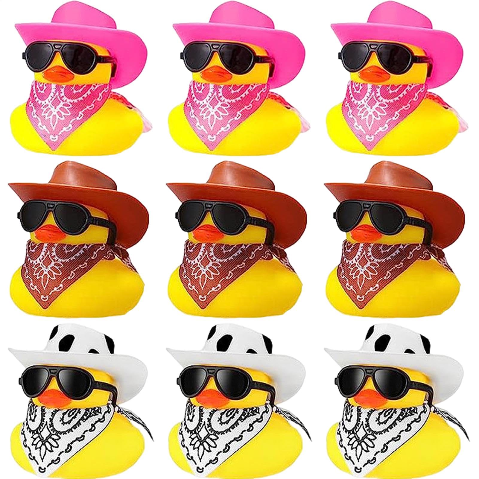 Tktouci Cowboy-Ente – 9 Stück coole, lustige Gummi-Enten-Autodekoration | Cooles Dashboard-Ornament | Goody-Bag-Füller für Partygeschenke, Geburtstage, Badezeit, Kinder-Babyparty-Zubehör von Tktouci