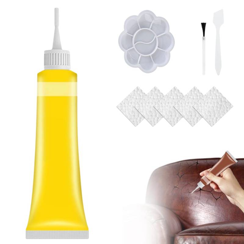 Toerjii Leder Reparatur Set,2024 Neu Lederreparatur Creme,Leather Repair Gel, Leder Restaurator, Lederreparatur Füller,Reparatur von Lederkratzern (Gelb) von Toerjii