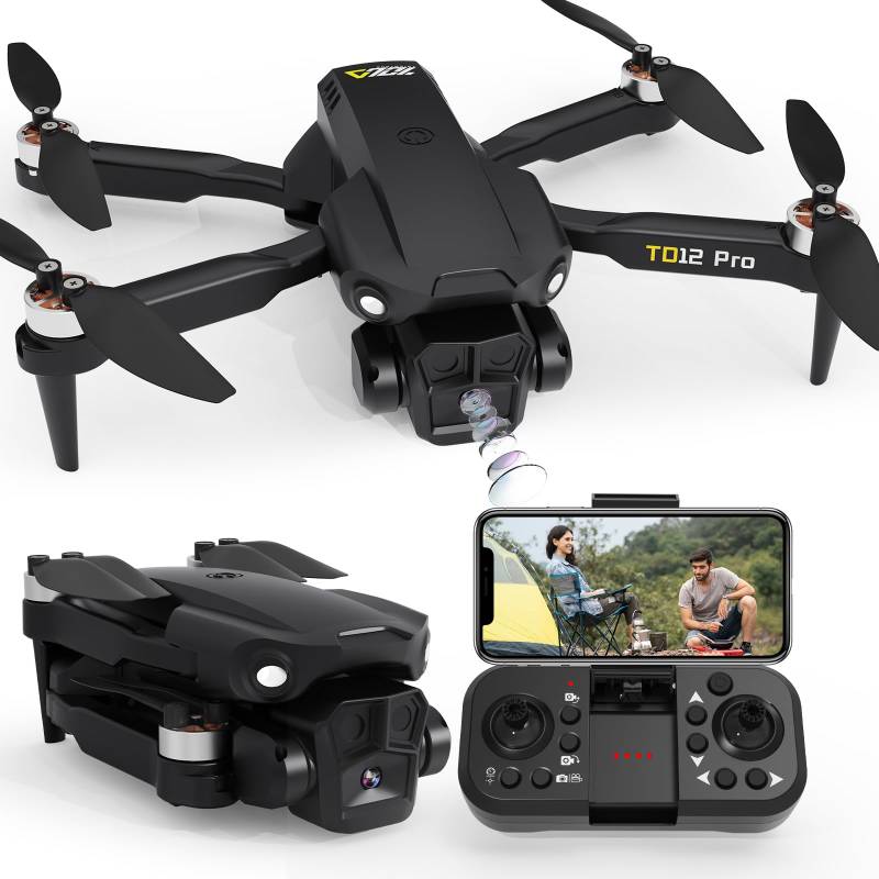 Toladrone Drohne mit Kamera 1080P, Drohne mit Bürstenlosem Motor RC Quadcopter für Anfänger mit Dual-Kamera Faltbare Drohnen FPV Drohne für Kinder TD12Pro Mini Drohne von Toladrone