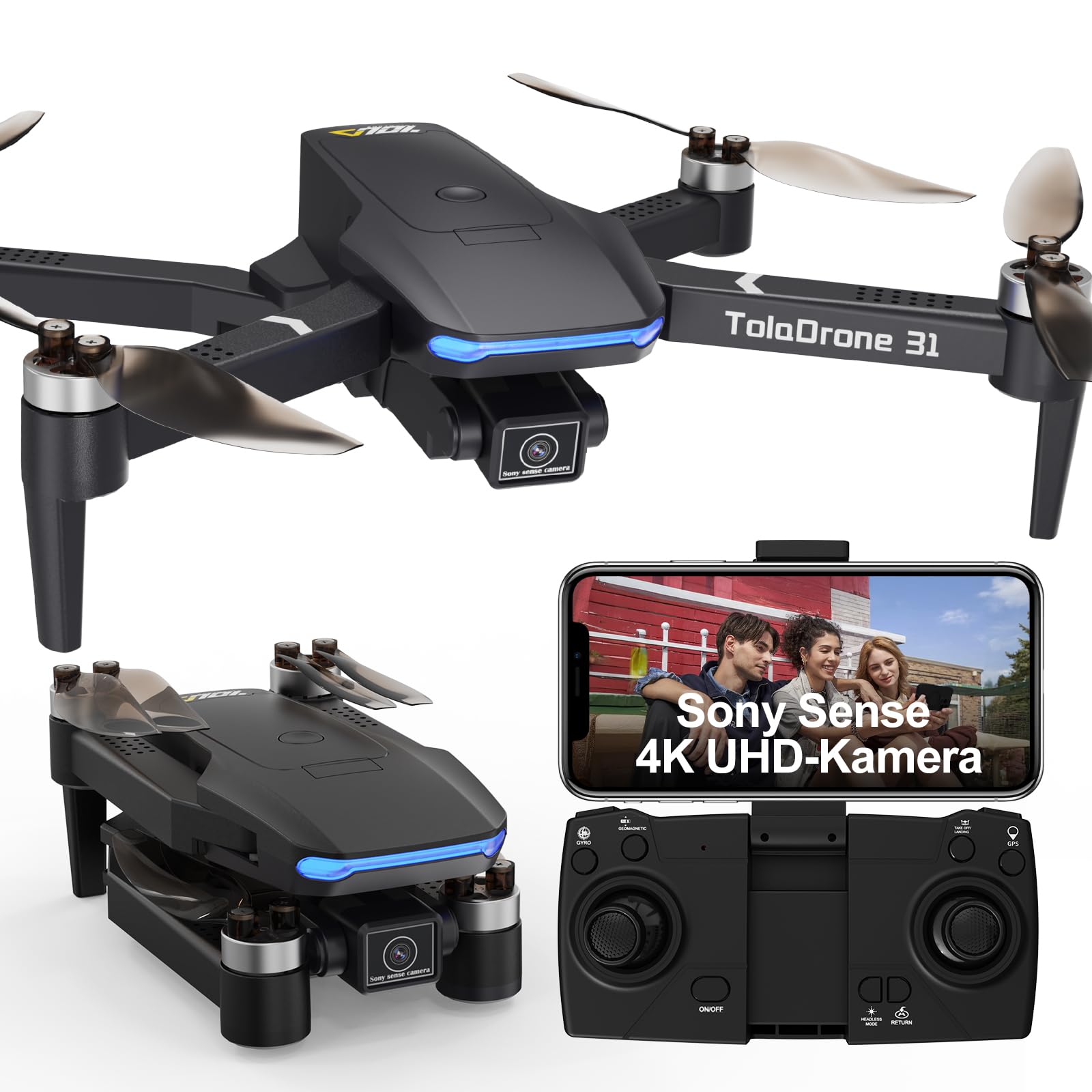 Toladrone GPS Drohne mit Kamera für Erwachsene, 5G WIFI FPV-Übertragung Drohne mit 4K Kamera Bürstenloser Motor Autom Rückkehr Follow Me FPV RC Quadrocopter TD31GPS Drohne für Anfänger von Toladrone