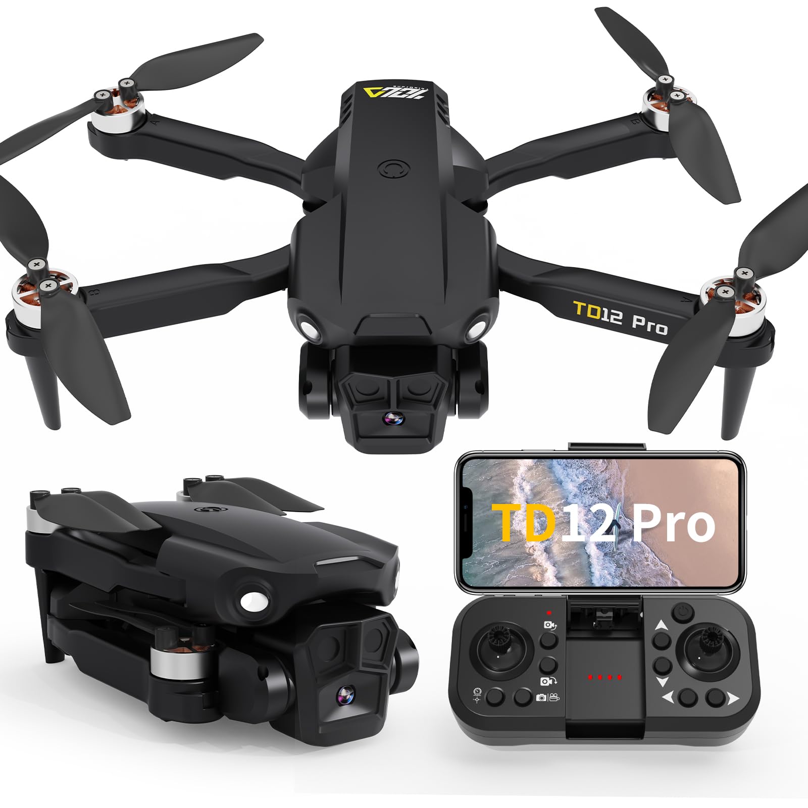 Toladrone TD12Pro Drohne mit Bürstenlosem Motor Drohnen mit Kamera 1080P Mini Drone mit Dual-Kamera Positionierung des Optischen Flusses Faltbare FPV Drones RC Quadcopter für Anfänger von Toladrone