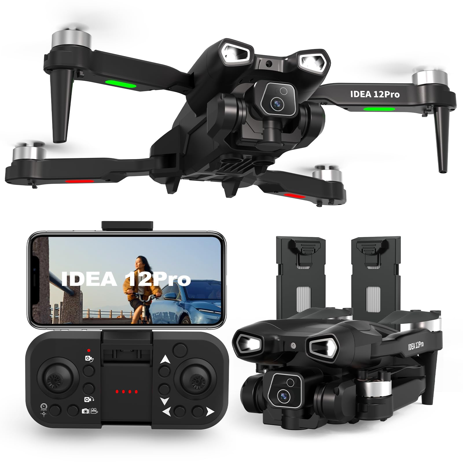 12PRO Drohnen mit Kamera Bürstenlosem Motor Drone für Anfänger und Erwachsene mit Motorisch Verstellbare 135° Camera 4k HD 2 Kameras Drohen 5G WIFI FPV RC Faltbar Quadcopter Höhenhaltung 2 Akkus von Tolatoyus