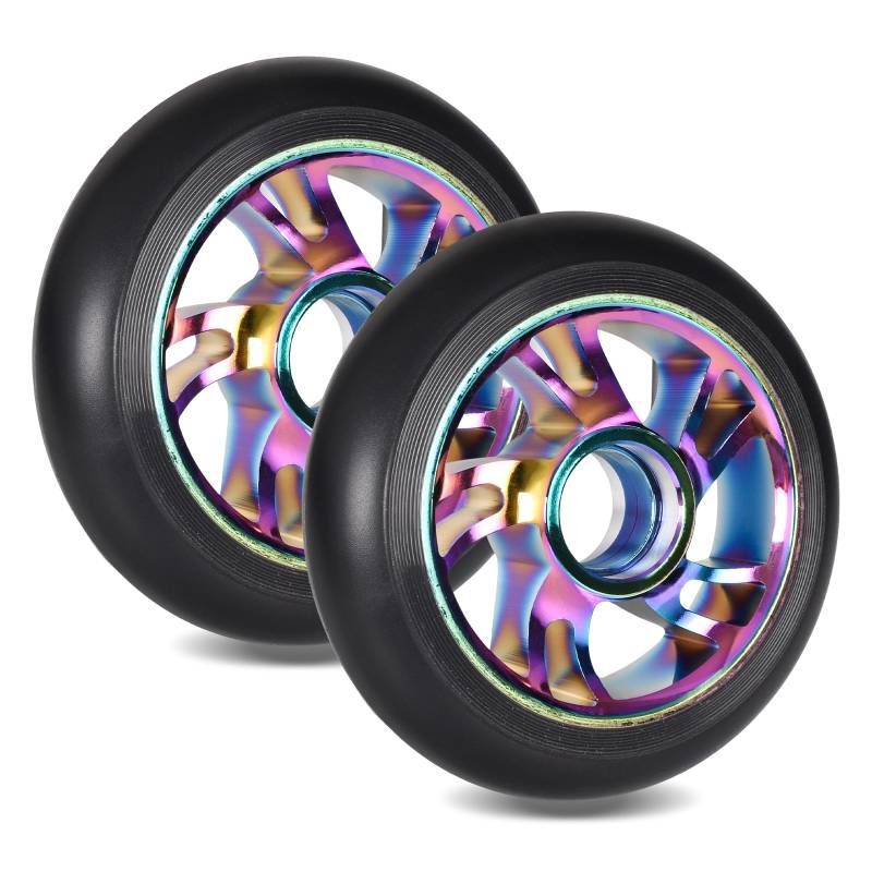 Stunt Scooter Rollen Roller 2 Stück 100mm Ersatzräder für Scooter, Stunt Scooter Rollen Wheels mit ABEC-9 Lager, Reifen Kick Roller Räder Bunt Scooter Ersatzräder Geeignet für Allerlei Scooter von Tolenre