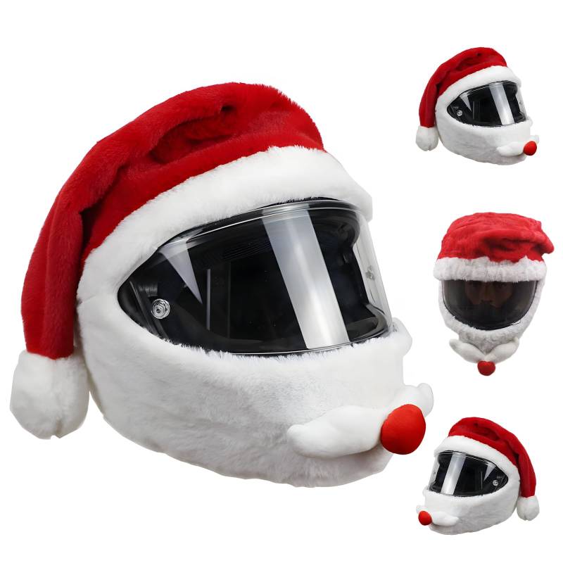 Cartoon Plush Motorcycle Helmet Cover - Weihnachtsmann-Helmabdeckung für Motorrad, Motorradhelm Zubehör,Gegen Staub, Kratzer, Stöße, für Outdoor Personalisierte Vollhelme Cover von Tomalithic