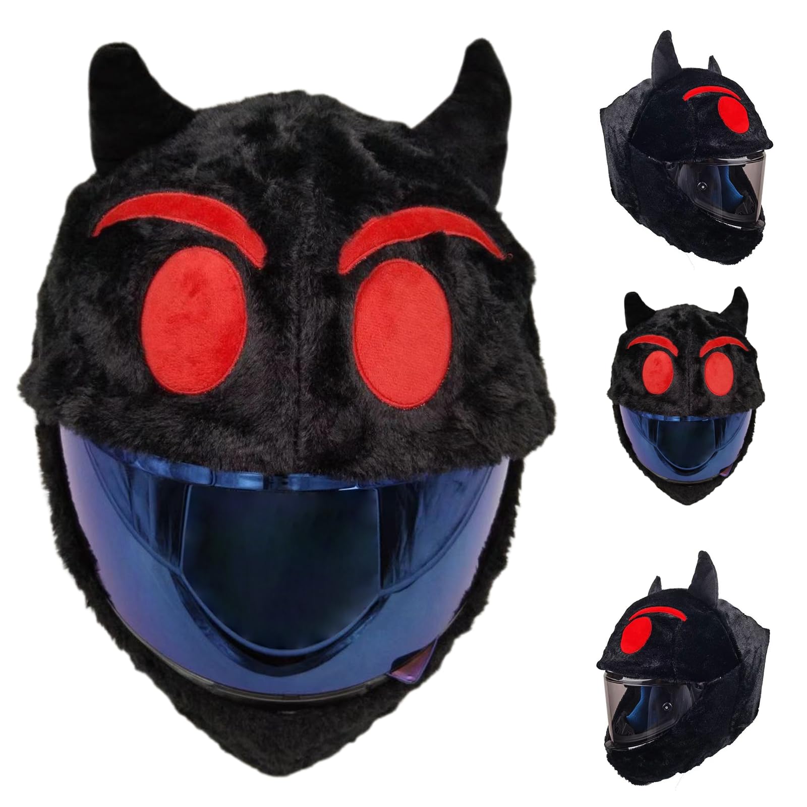 Helmbezug für Motorradhelm,Cartoon Plush Motorcycle Helmet Cover,Universeller Zubehör für Motorradhelme, Gegen Staub, Kratzer,für Outdoor Personalisierte Vollhelme Cover (Schwarze Augen) von Tomalithic