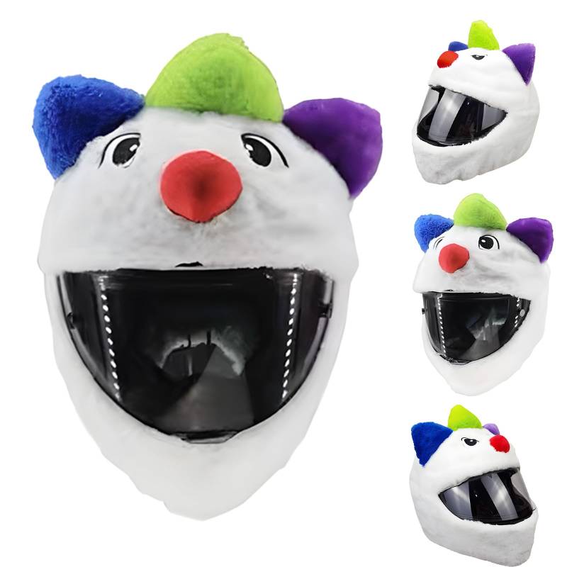 Helmbezug für Motorradhelm,Cartoon Plush Motorcycle Helmet Cover,Universeller Zubehör für Motorradhelme, Gegen Staub, Kratzer,für Outdoor Personalisierte Vollhelme Cover (weißer Clown) von Tomalithic