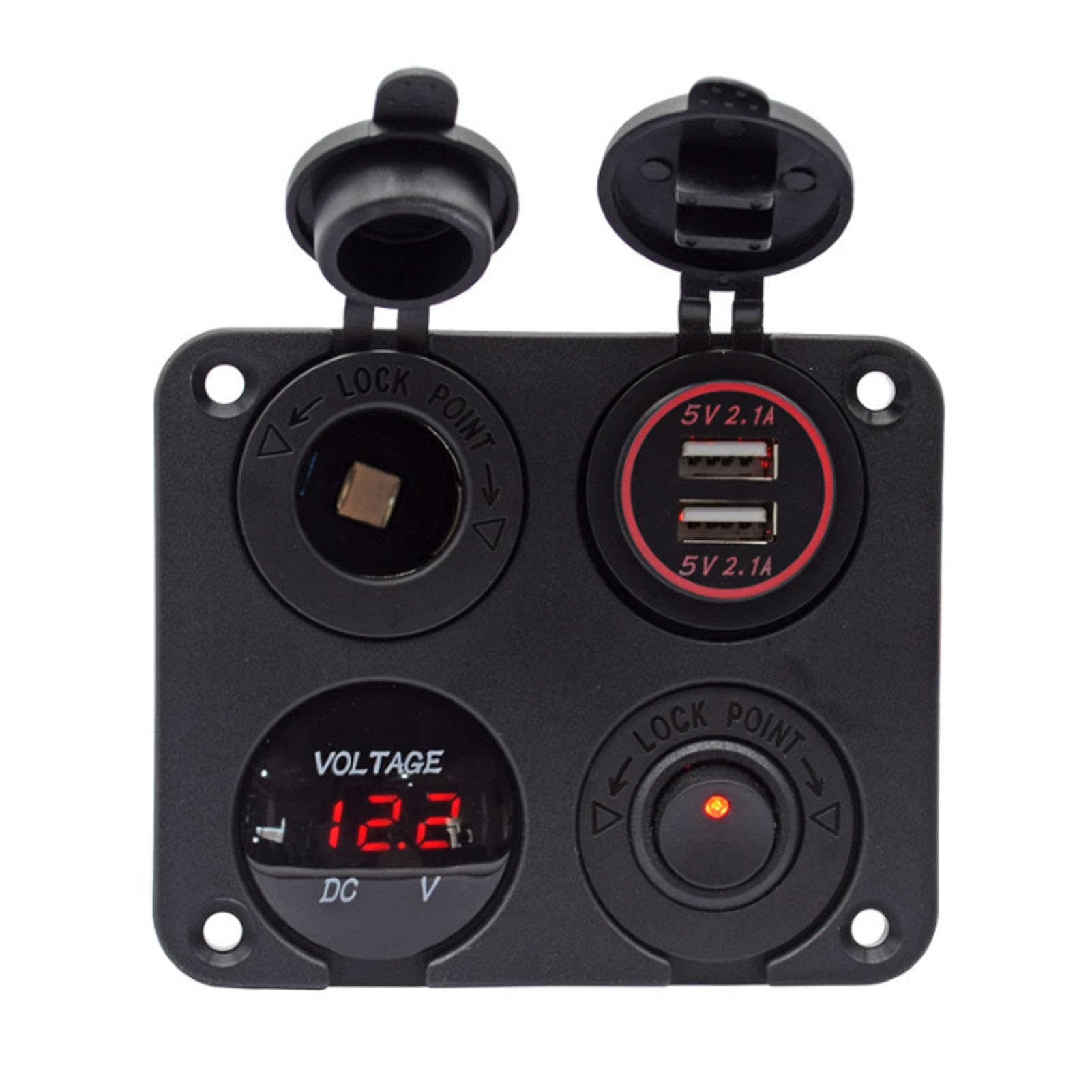 4 in 1 Ladegerät Steckdosenleiste, DC 12-24V Dual 4,2A USB Steckdose mit LED Voltmeter, Zigarettenanzünder Buchse für Marine, Boot, LKW, Wohnmobil, Auto (Rotlicht) von Tomotato