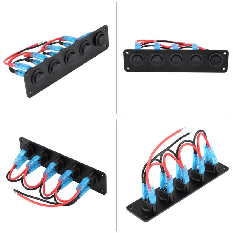 5 Gang Round Dash Rocker Kippschalter Panel Blaue LED-Steuerung für Autos RV Boot Yacht Marine von Tomvorks