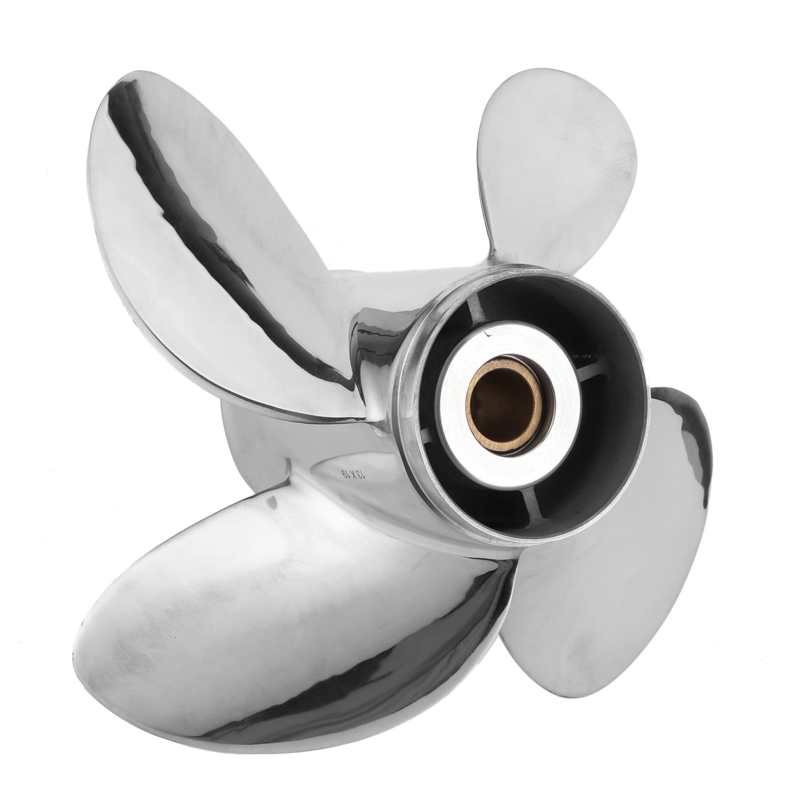 High ThWear 4-Blatt-Edelstahl-Außenbordmotorpropeller, 15 Zähne, Marine-Bootspropeller, Passend für DF70A-140A, Steigert die Leistung von Tomvorks