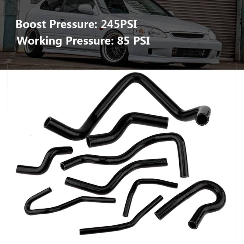 Silikon-Kühlerschlauch-Set, Robust, Hohe Temperaturbeständigkeit, Ersatz für Teile für D15 D16 SOHC EG/EK 1992–2000 (Schwarz) von Tomvorks