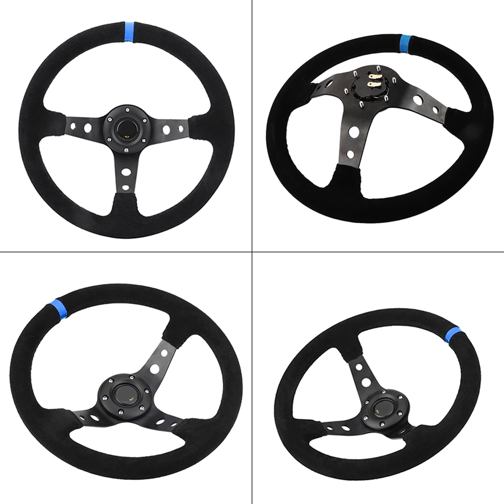 Universelles 14-Zoll-Auto-Rennlenkrad mit 6 Schrauben, Hupe, Aluminiumrahmen und Aufgerautem Leder für Fahrzeug-Rennwagen (Blau) von Tomvorks