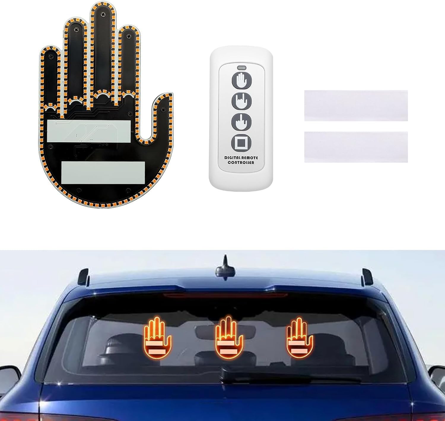 ToneRiso Auto Finger Licht mit Fernbedienung, lustige Auto 3 Gestur Lampe Auto Rückfenster LED Zeichen Licht, Auto LED Zeichen Hand Road Rage Zeichen (gelb) von ToneRiso