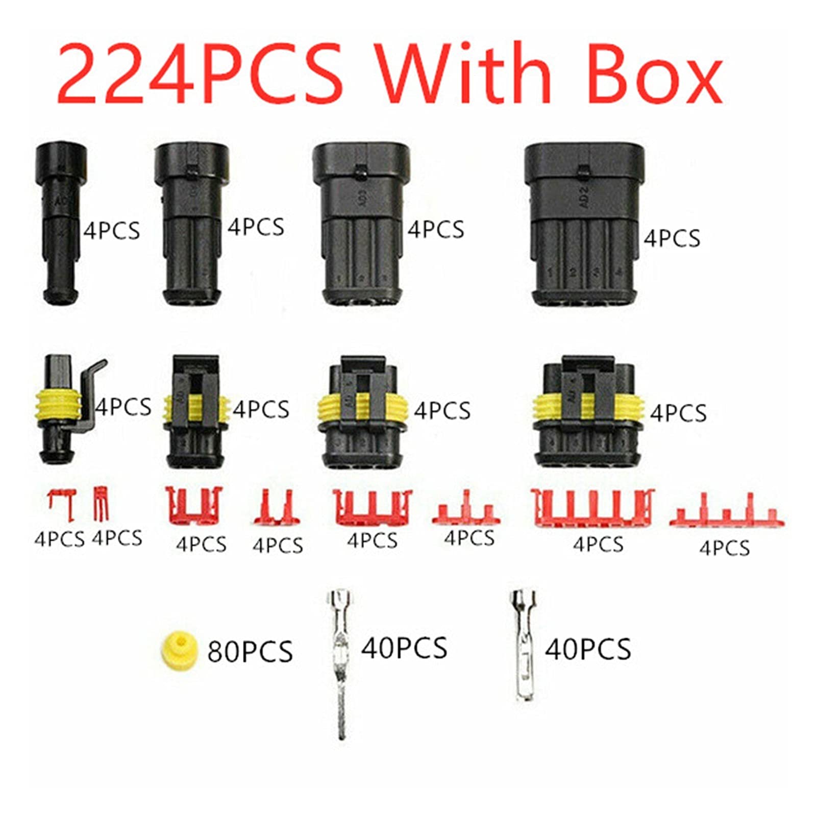 Ruiting Store 70. 8 STÜCKE 1-6. Pins VERSTECKT Wasserdichte Steckverbinder 43 Sätze Auto Marine Dichtung Elektrische Drahtverbinder Lkw-Kabelbaum 300V 12A(224PCS 1-4P) von Tongkat