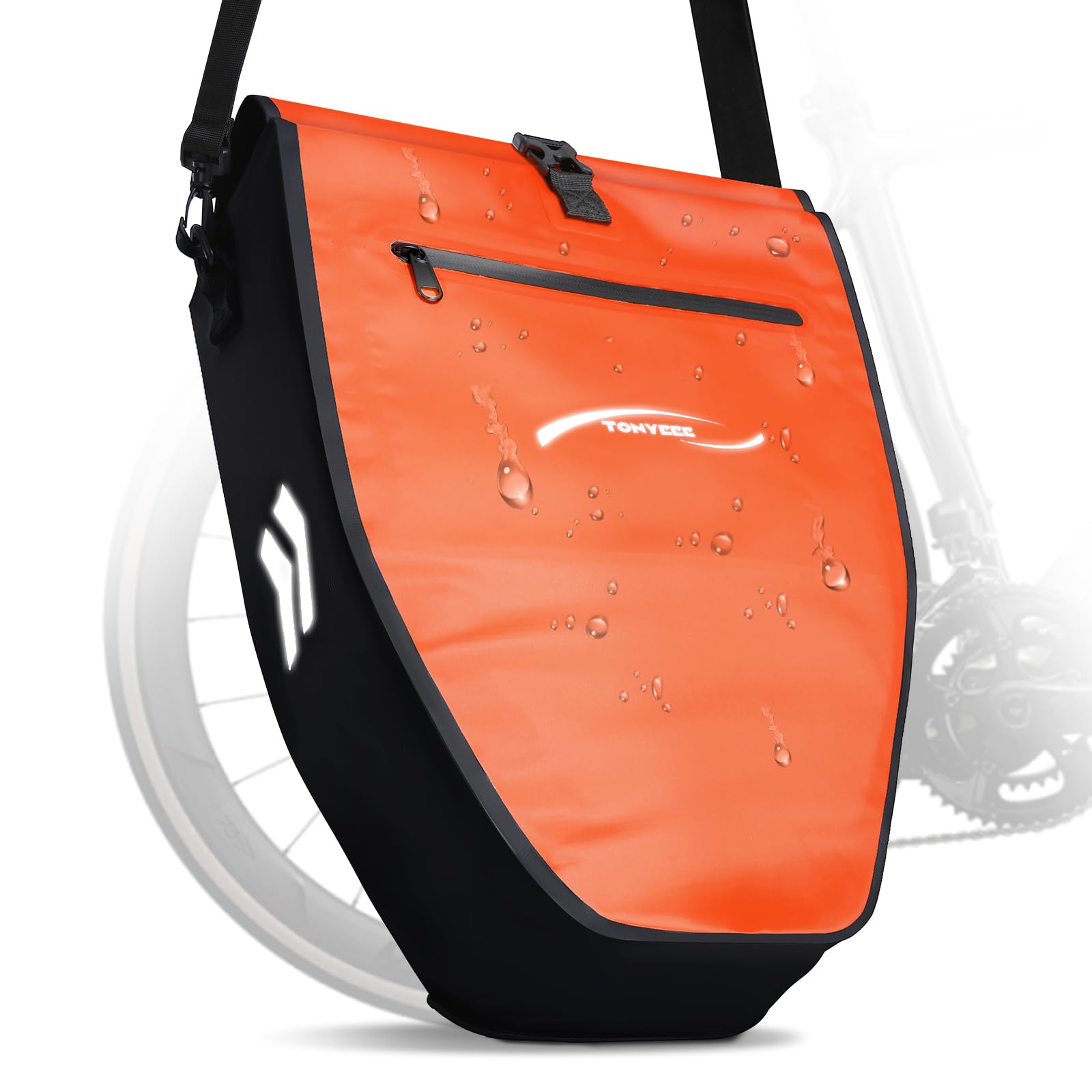 Tonyeee - Große 29L wasserdichte Gepäckträgertasche - Fahrradtasche mit Tragegriff und Schultergurt, Reflektoren für Sicherheit, Fahrrad Taschen hinten - Orange von Tonyeee