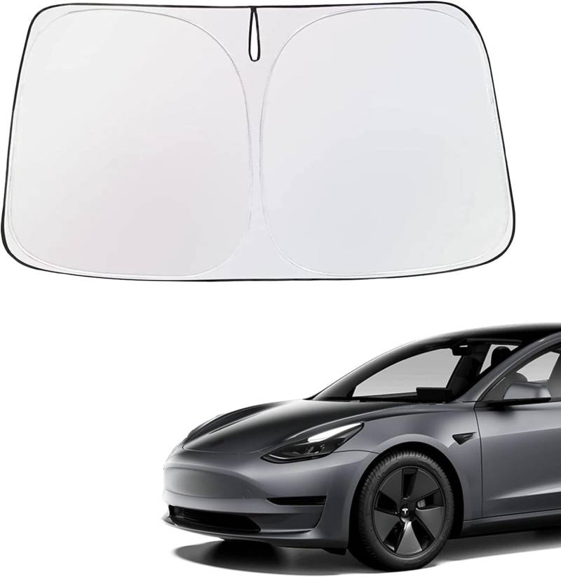 topfit für Tesla Model 3 Model Y Frontscheibe Sonnenschutz Blende mit silbernem Stoff beschichtet Isolierte Sonnenblende für Tesla Model 3 Model Y Zubehör von Topfit