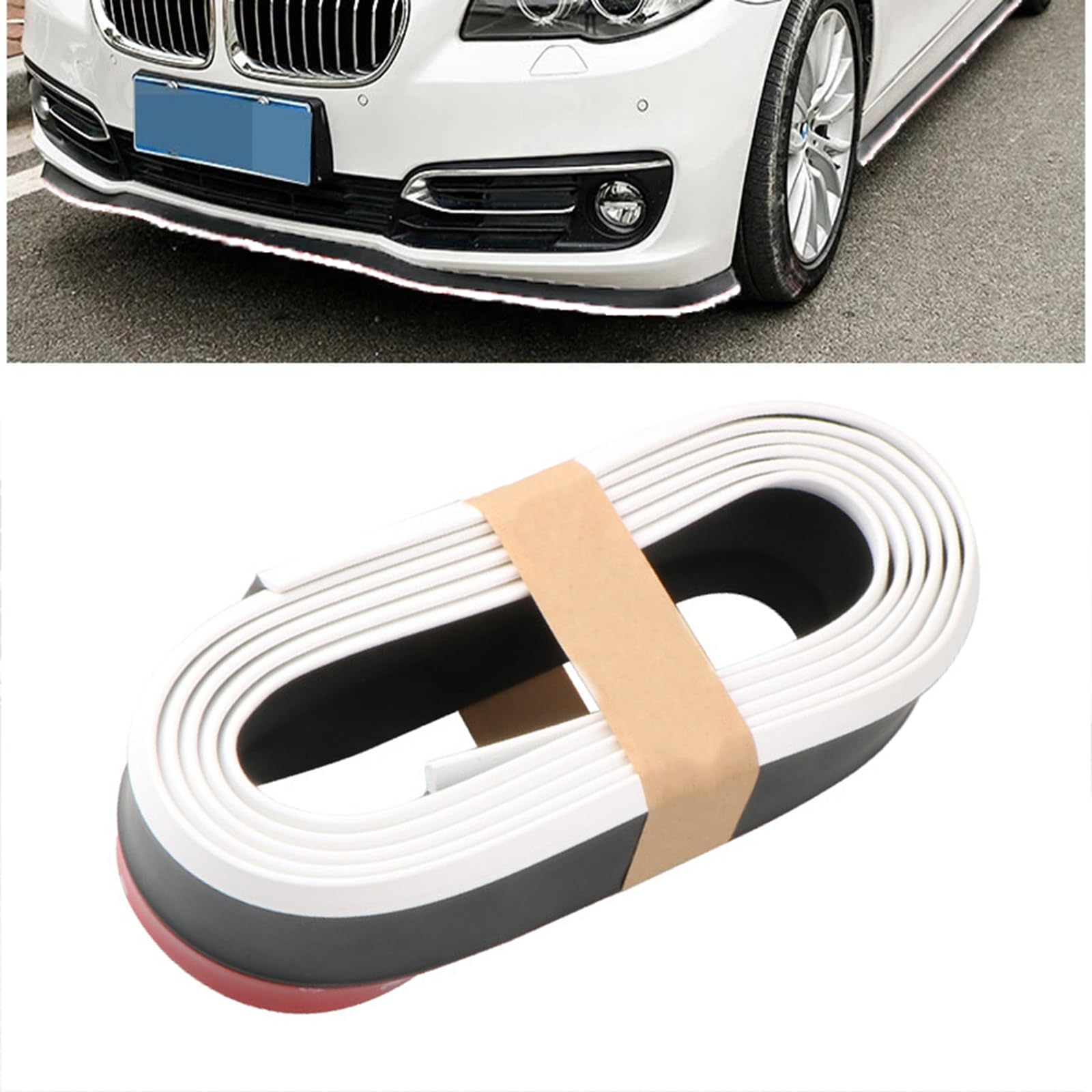 Auto Frontstoßstangenschutz selbstklebend Auto Splitter Körper Spoilerrock Gummi Stoßstangen Lippenverkleidung Spoiler 2,5 Meter(Reines Schwarz, weißer Rand) von Torcarvh