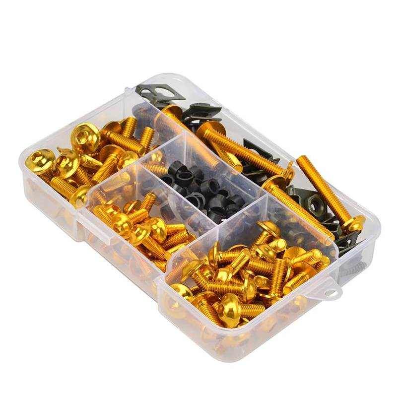 Torcarvh Motorrad Verkleidung Schrauben Kit Schrauben 177 Stück Karosserie Schrauben Mutter Ersatz CNC Legierung M6 M5 Motorräder Bolzen Clip Mutter für Motorrad Auto Zubehör (177 PCS-Gold) von Torcarvh